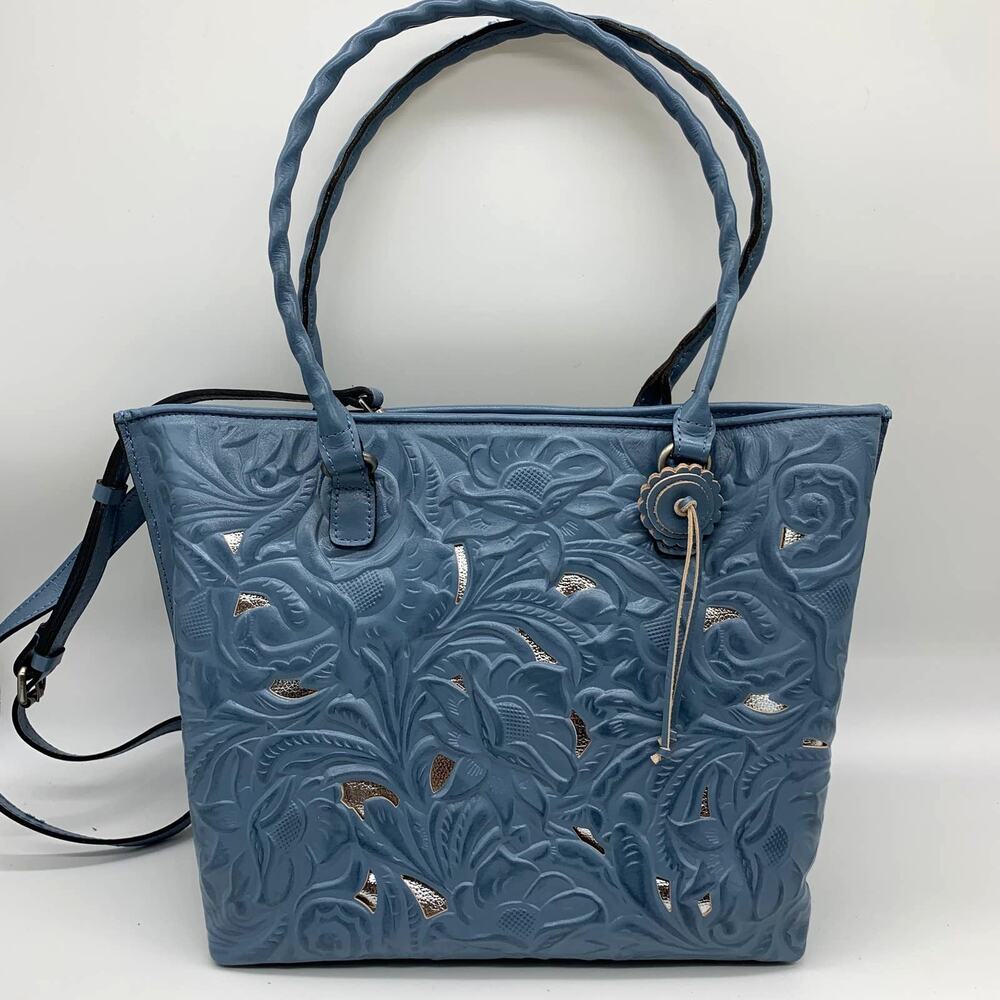 Patricia Nash Blue Leather Handbags Cutout Adeline Tote